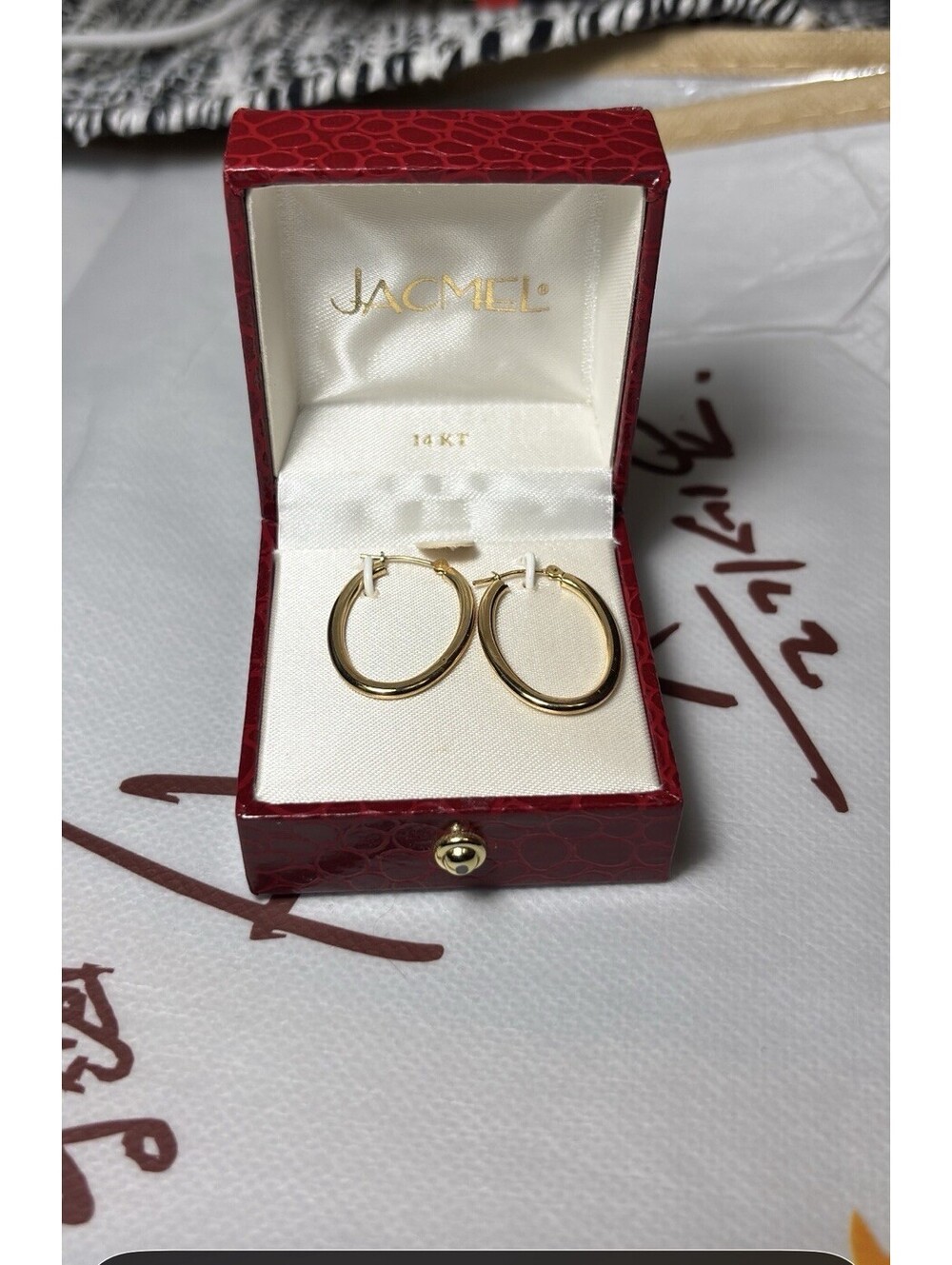 14K Solid Gold Hoop Earrings JACMEL Real Gold Classic Oval Hoops Fine Jewelry